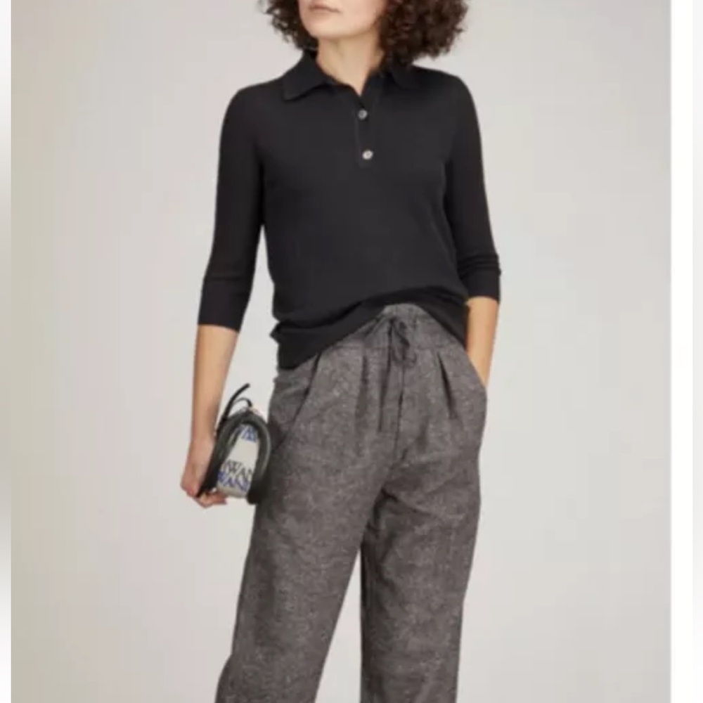 C O Collections Silk Knit Polo Collar Sweater. Size: S